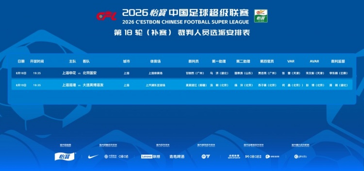 足协公布补赛裁判:甘树然吹申花国安 麦麦提江执法海港英博 足协公布补赛裁判:甘树然吹申花国安 麦麦提江执法海港英博